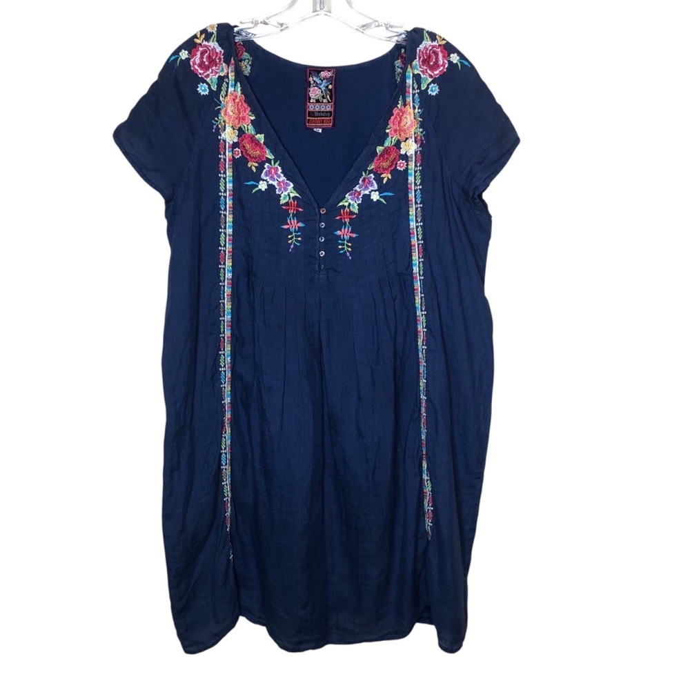Johnny Was 3 J Workshop Shift Dress Medium Embroidered Floral Boho Lagenlook